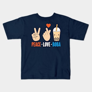 Peace Love Boba Cute Kawaii Bubble Tea Kids T-Shirt